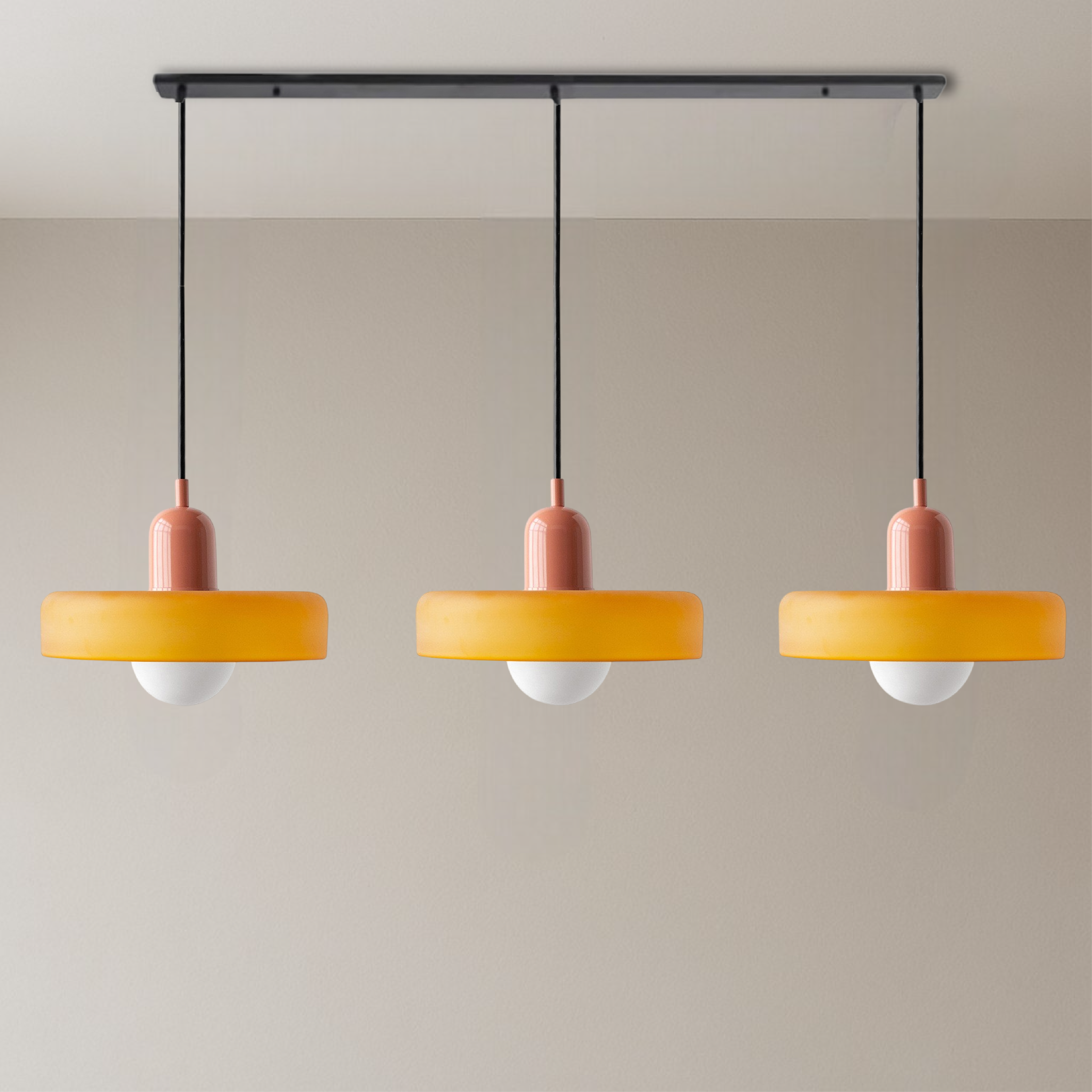 Lámpara colgante de cristal coloreado Bauhaus de 3 cabezales