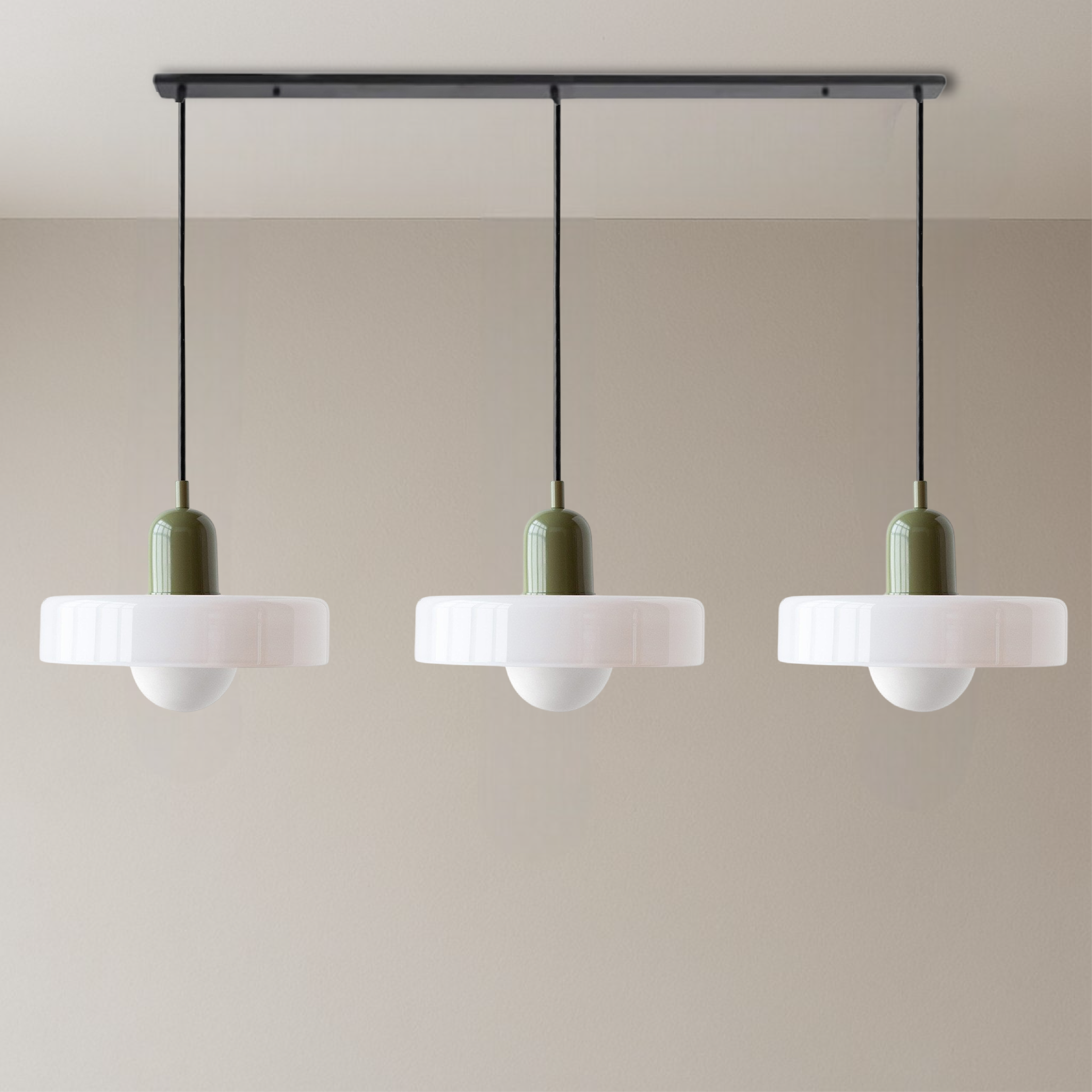 Lámpara colgante de cristal coloreado Bauhaus de 3 cabezales