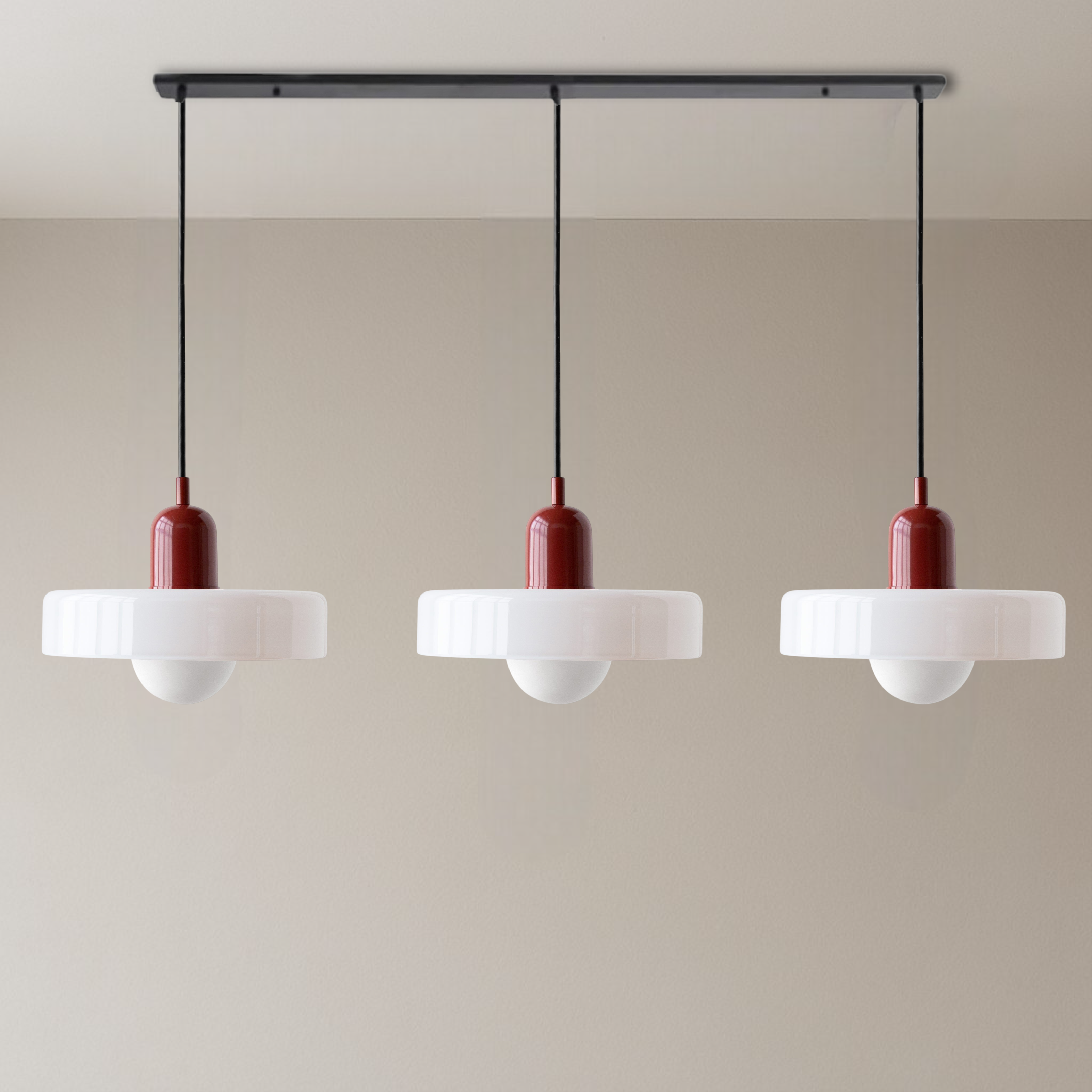 Lámpara colgante de cristal coloreado Bauhaus de 3 cabezales