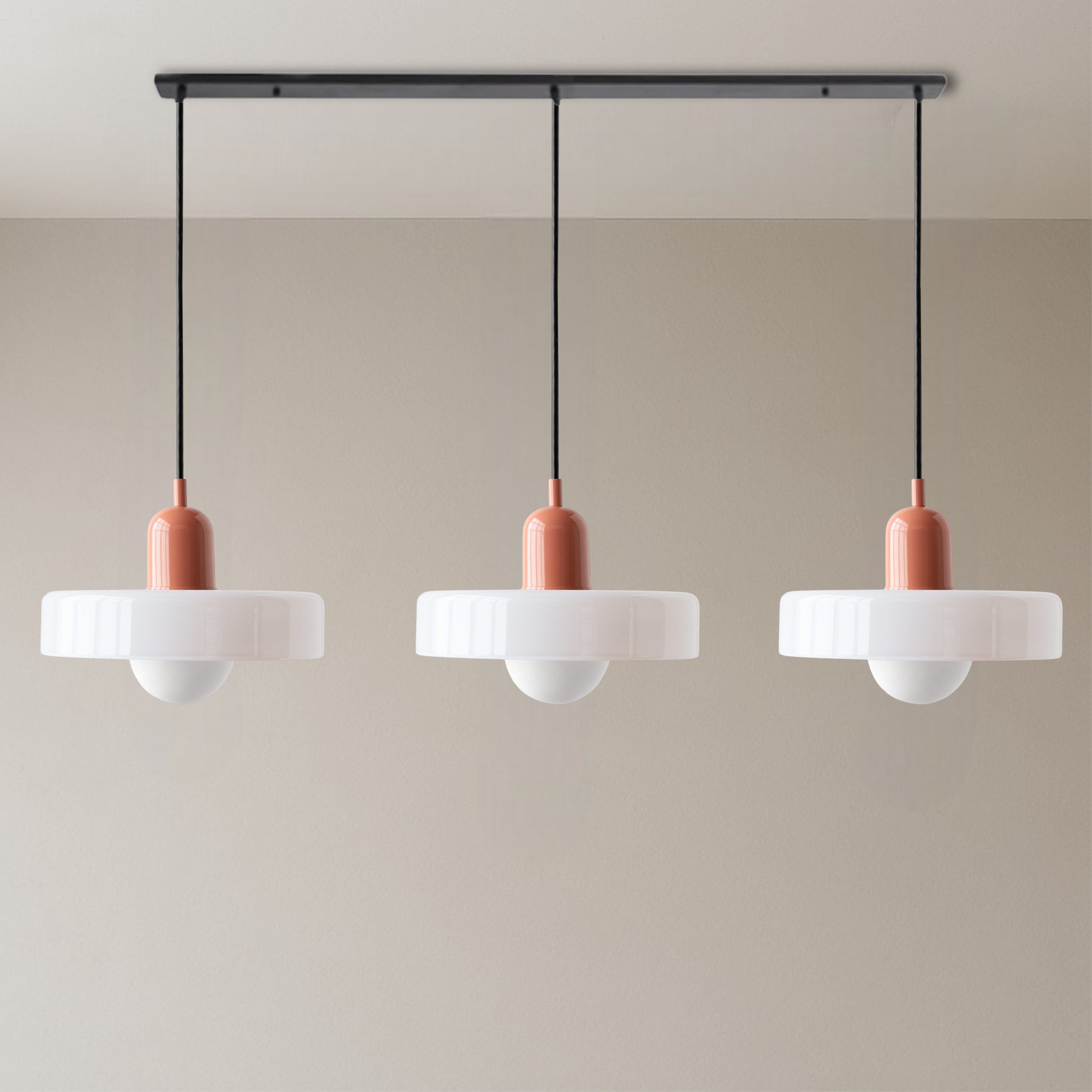 Lámpara colgante de cristal coloreado Bauhaus de 3 cabezales