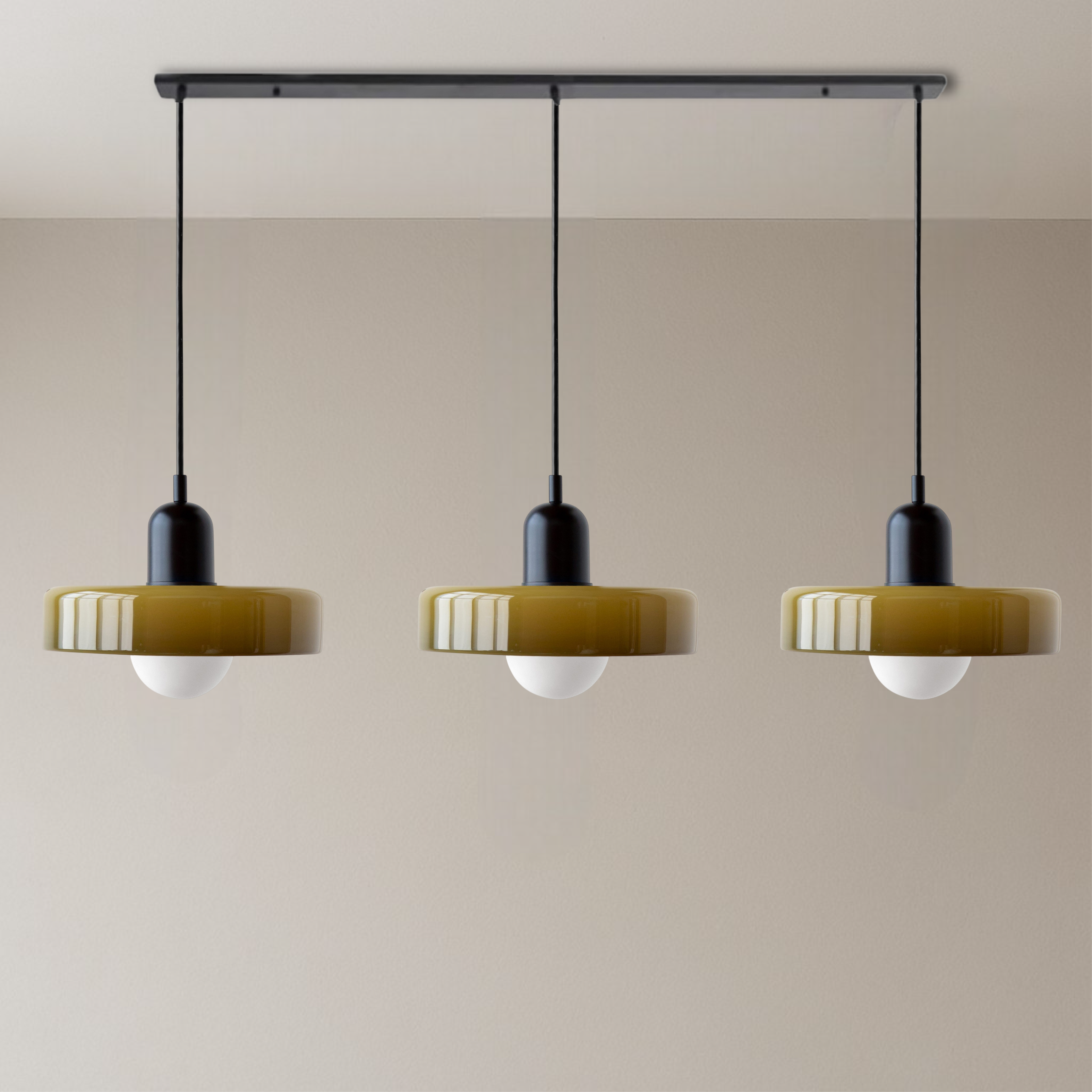Lámpara colgante de cristal coloreado Bauhaus de 3 cabezales