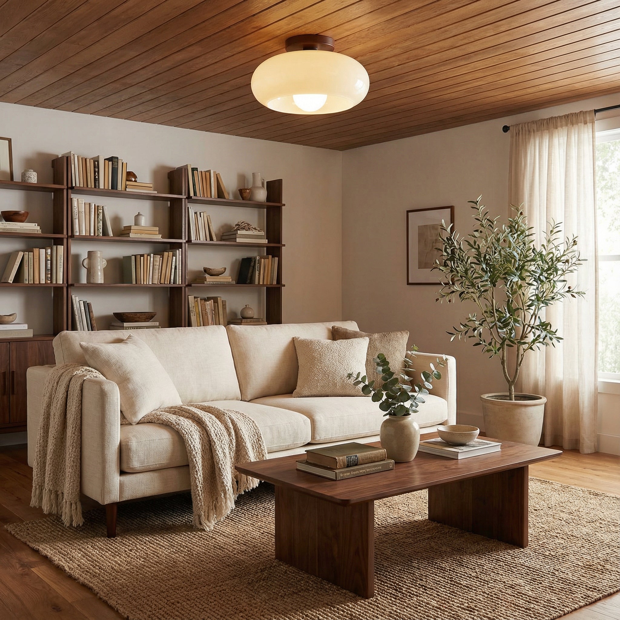 Lámpara de techo Bauhaus francesa en crema