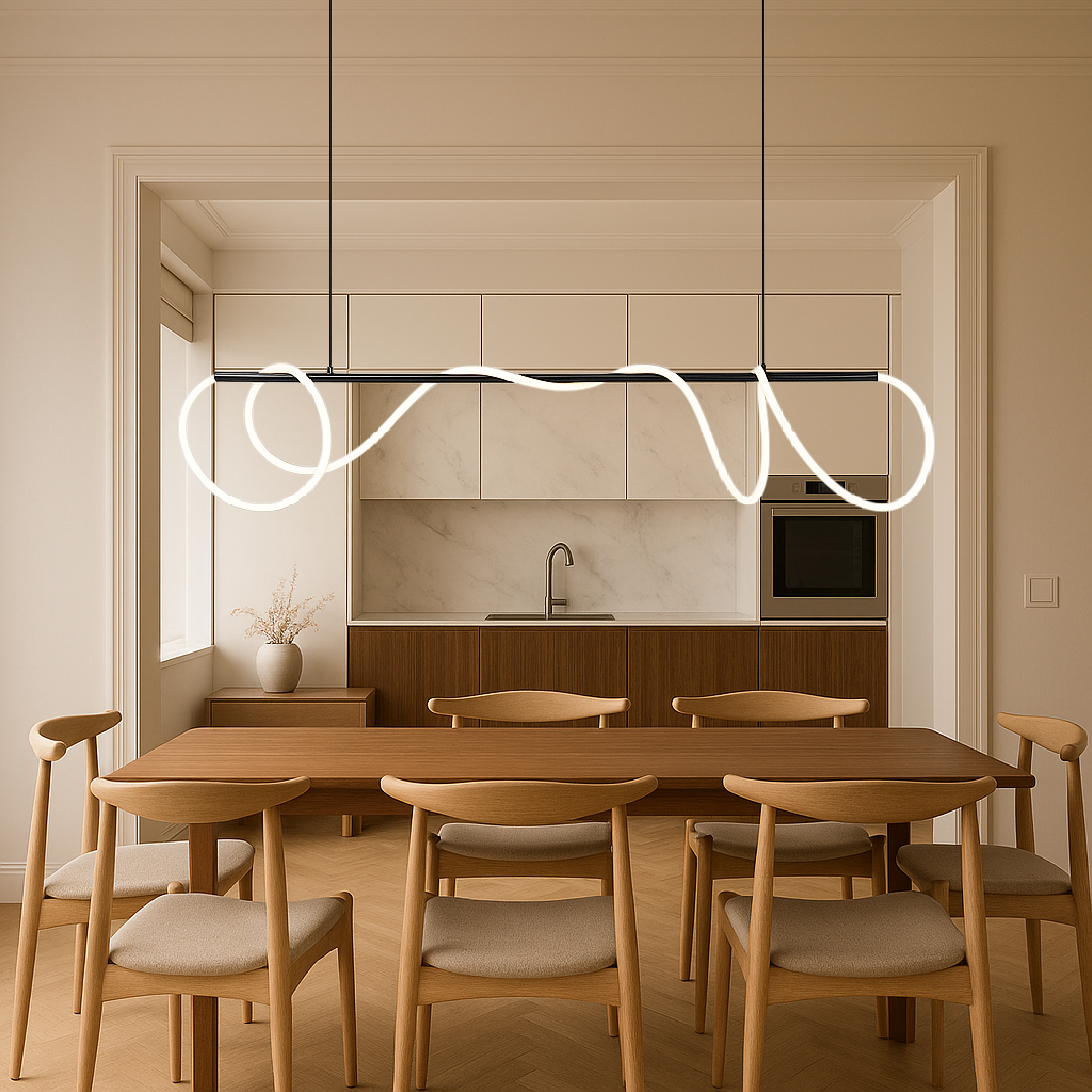 Lámpara colgante lineal para mesa de cocina