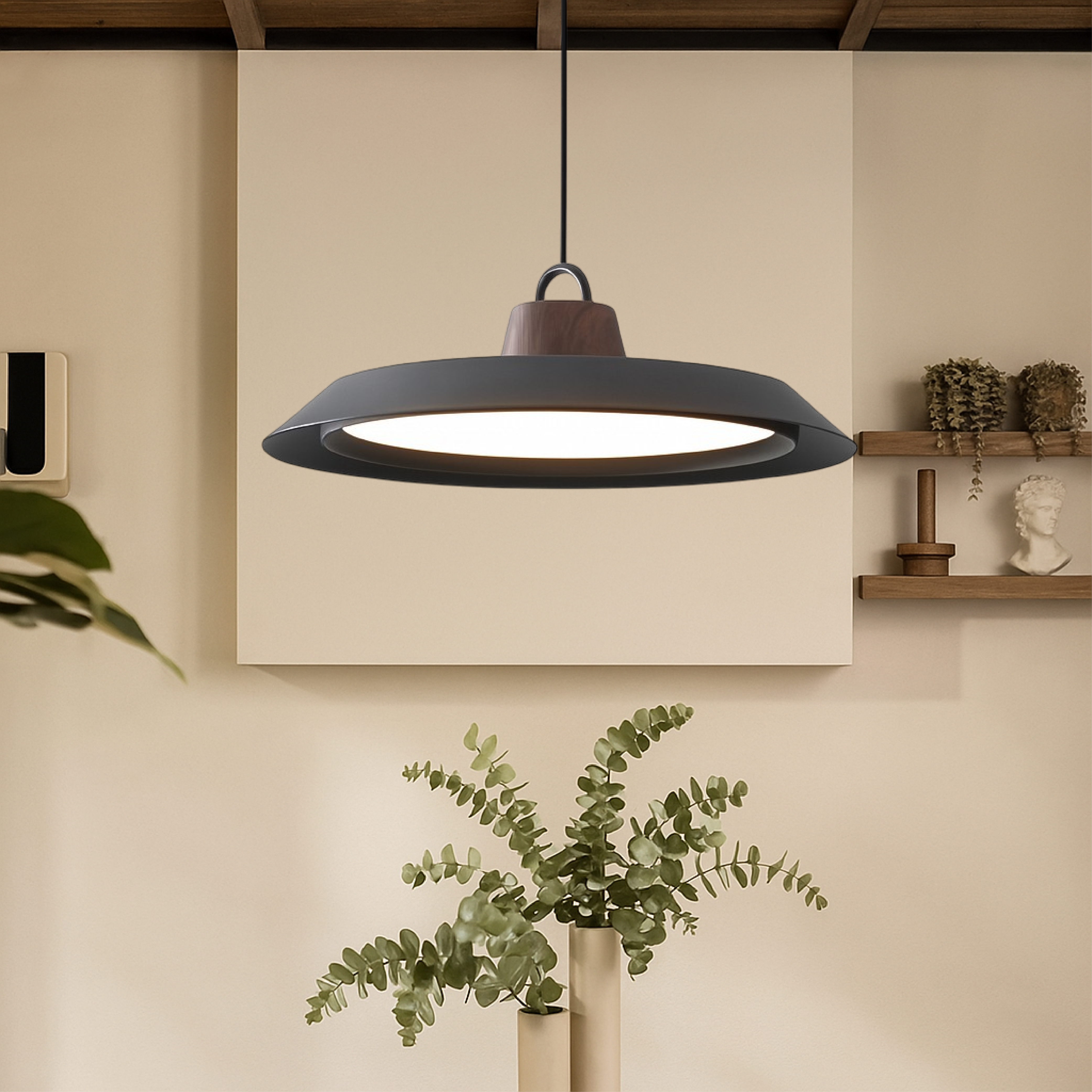 Lámpara colgante escandinava de madera y metal