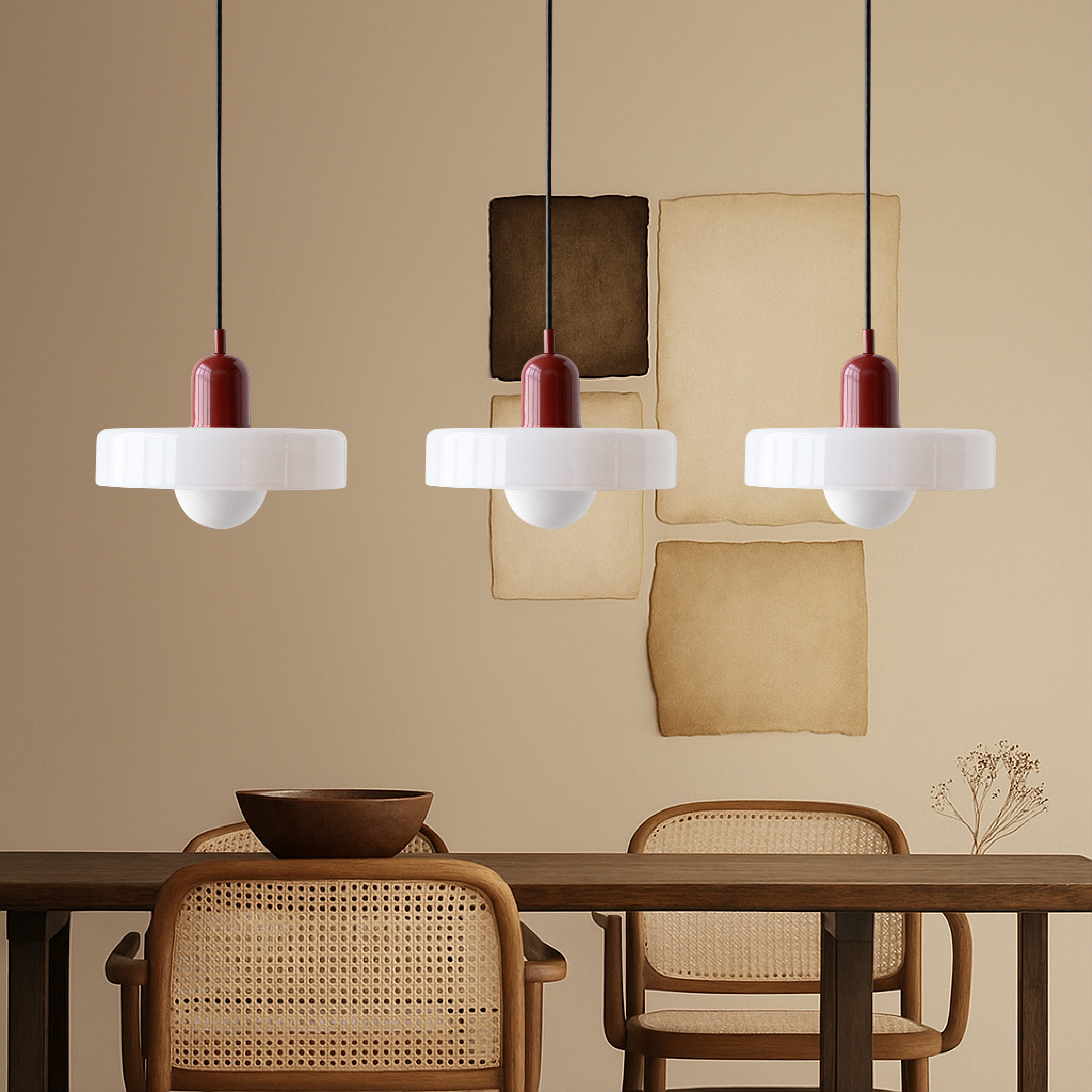 Lámpara colgante de cristal coloreado Bauhaus de 3 cabezales
