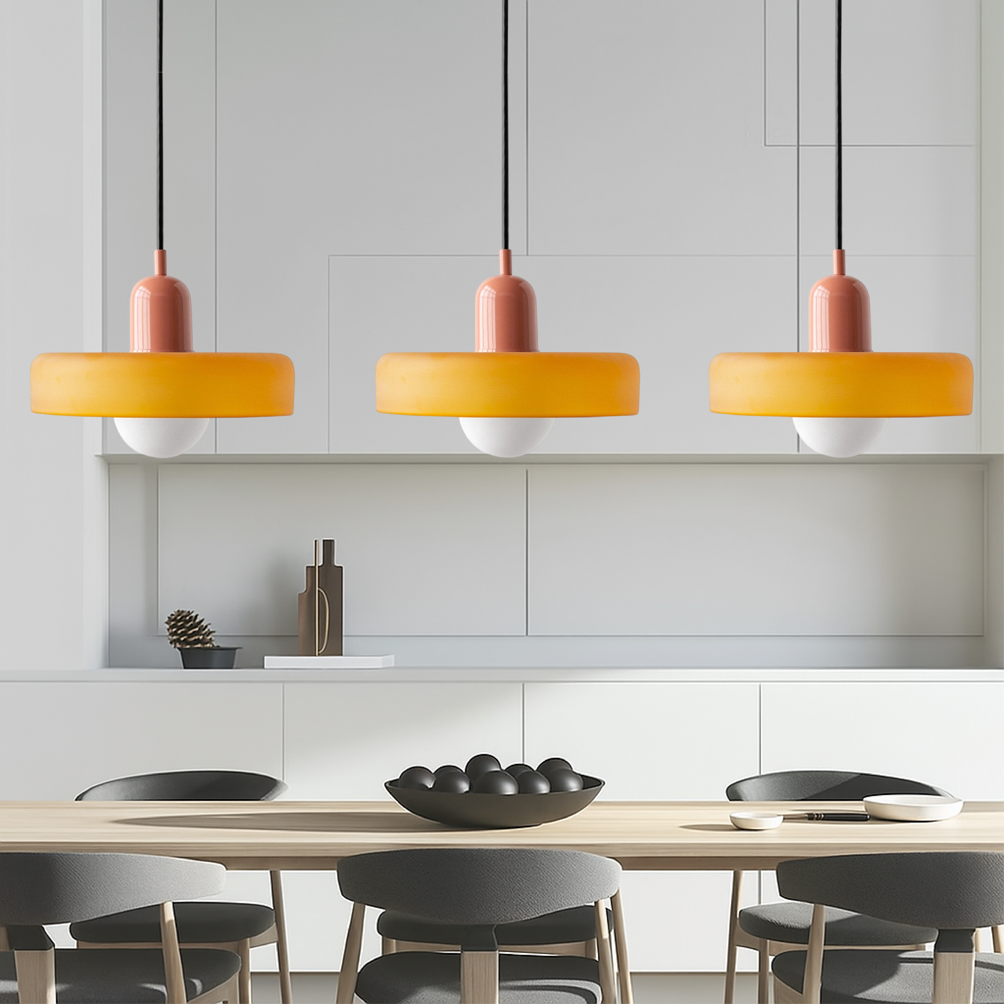 Lámpara colgante de cristal coloreado Bauhaus de 3 cabezales